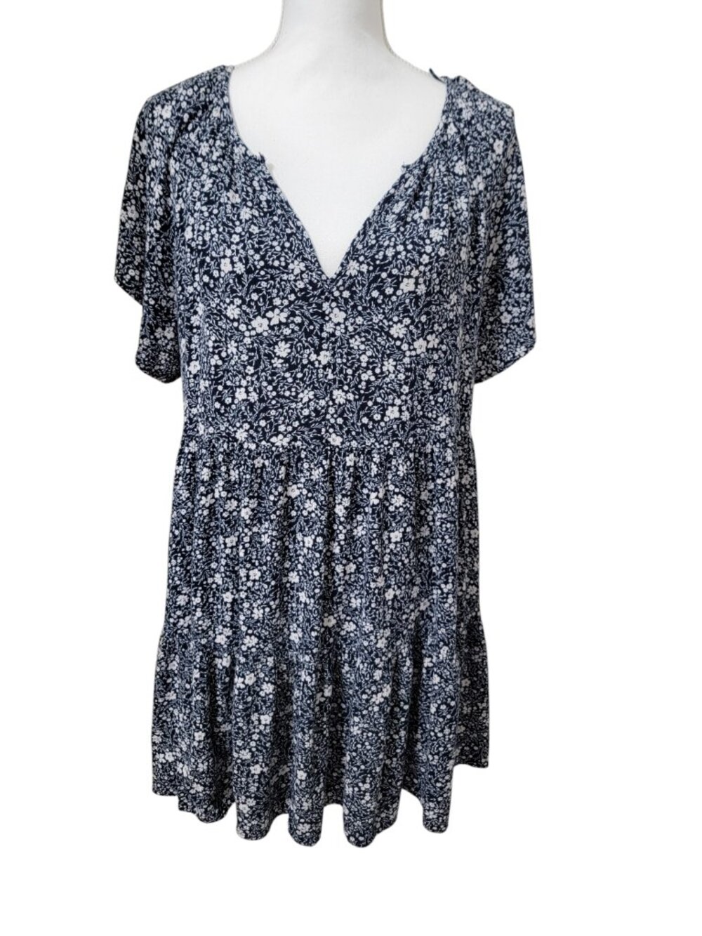 Knox Rose Size XL Navy Blue and White Floral Babydoll Dress